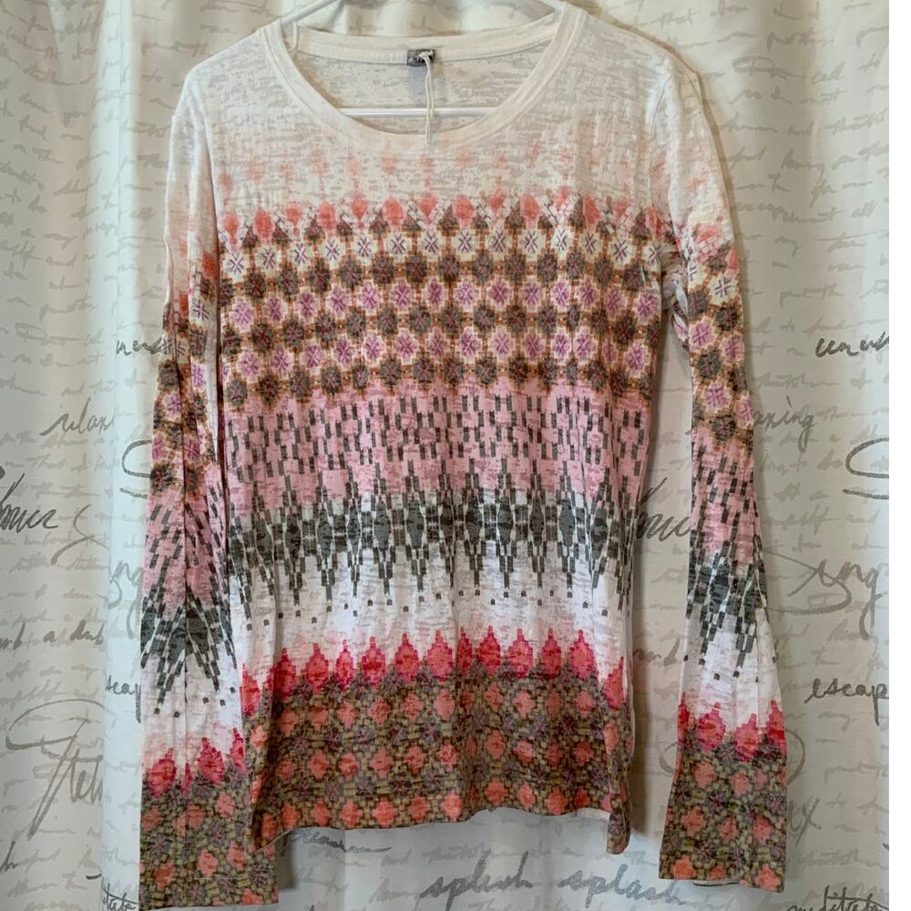 Prana Women's Large Burnout Long Sleeve Top Multicolor Gorpcore Granola Girl Tee